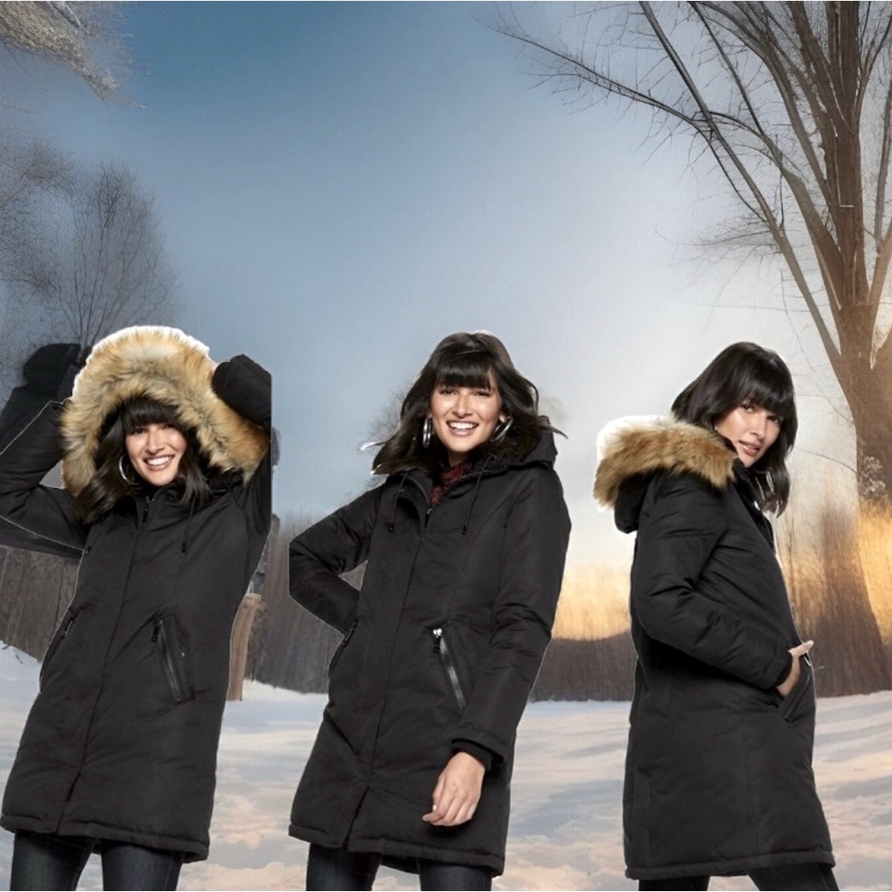 Nine West Black Parka with Fur Trim NWT